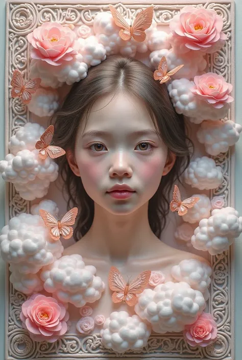  Take a 15-year-old card that looks in 3D and add butterflies and pink flowers in clouds 
