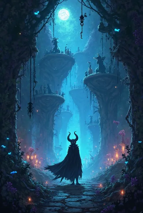 “A dark and atmospheric artwork inspired by Hollow Knight, designed as a mobile wallpaper. The scene features the main character, the Knight, standing at the center, surrounded by the most iconic characters from the game, such as Hornet, The Hollow Knight,...