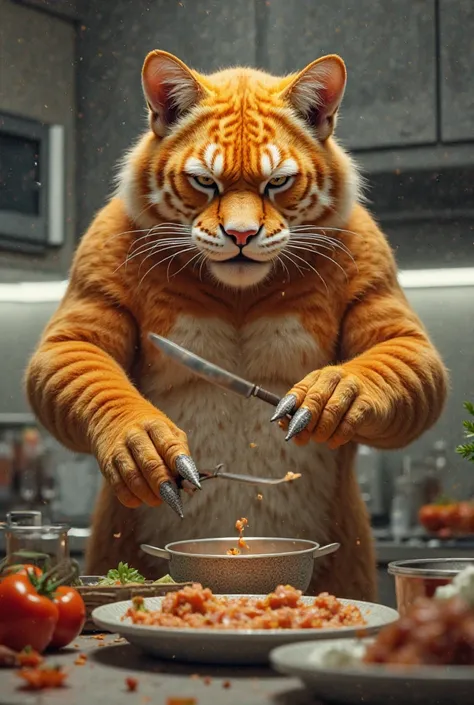 Orange big cat cooking 