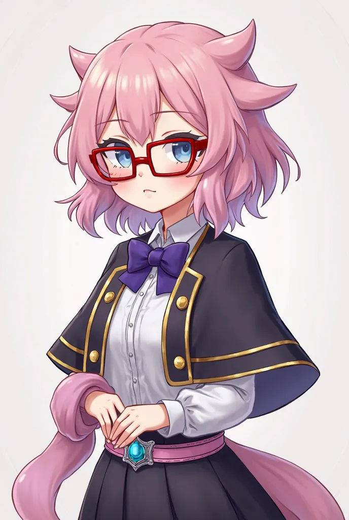 This character is a young anime woman with distinct axolotl features integrated into her humanoid appearance. She has short, wavy pink hair with external gill-like appendages on the sides of her head, resembling those of an axolotl. Her fair skin is slight...