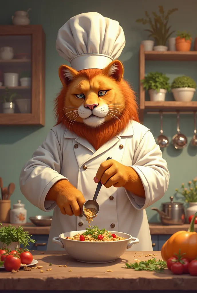 Cute big cat cook food 