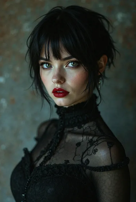 A sexy Gothic woman with short hair