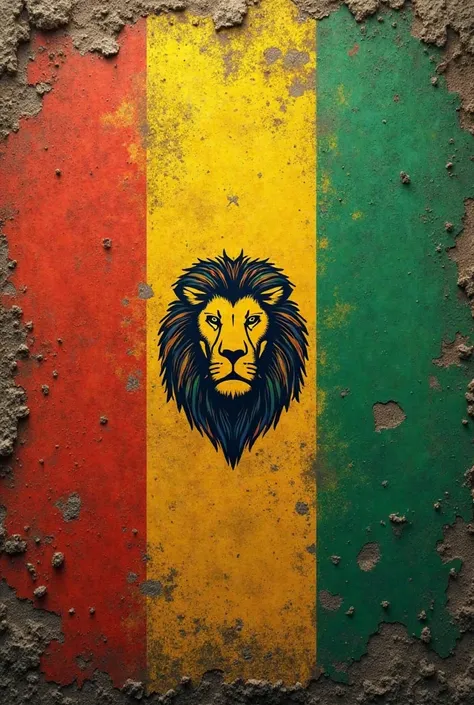 rasta flag with simbol of lion  and colors orange yellow green in the wall