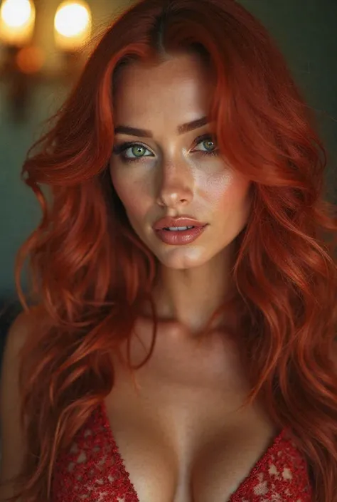 Create a woman Valentina has a striking and exotic beauty.  Your hair is long , wavy and of a vibrant red hue, that reflects her incendiary personality. Her eyes are a penetrating green, almost hypnotic, always enhanced by impeccable makeup. She has tanned...