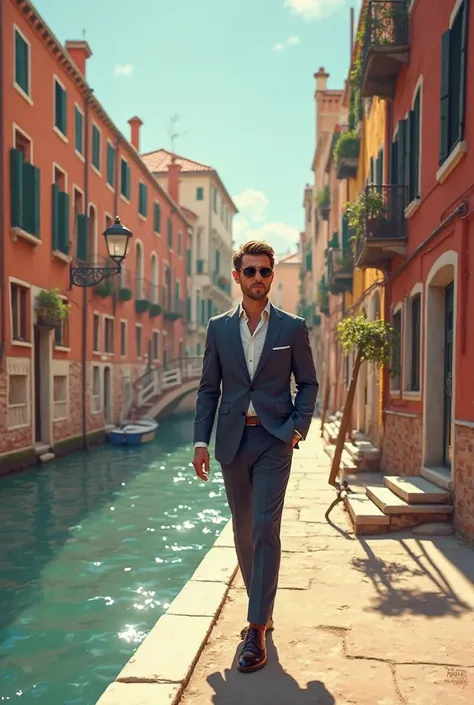 Someone who is walking with sunglasses in Venice 