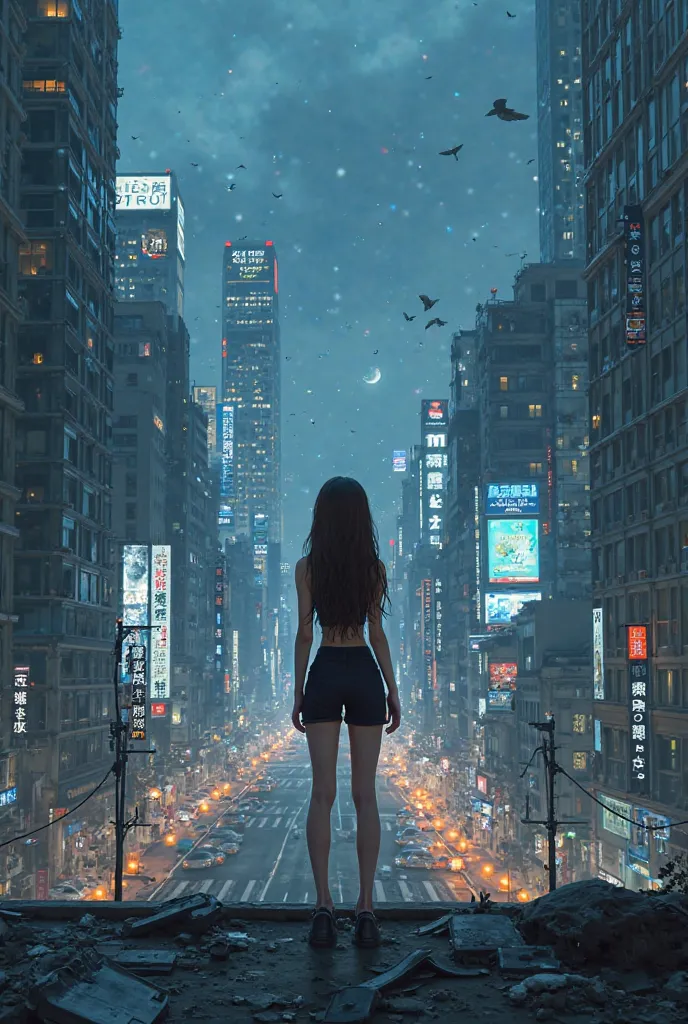 make me a book cover, The year is 2030. Tokyo, once a vibrant metropolis filled with neon lights and crowds, now stands eerily silent. The towering skyscrapers cast long shadows over empty streets, their glass facades reflecting the dim glow of flickering ...