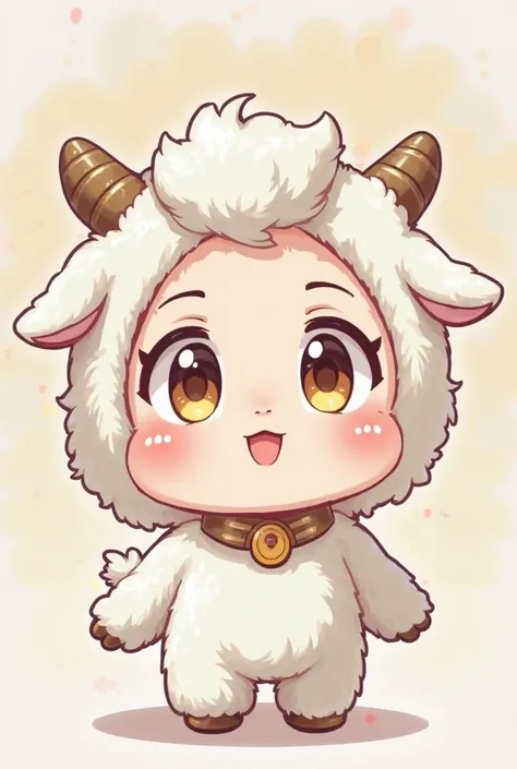 Chibi-style cartoon of a  dressed as a goat. The costume must have a collar.