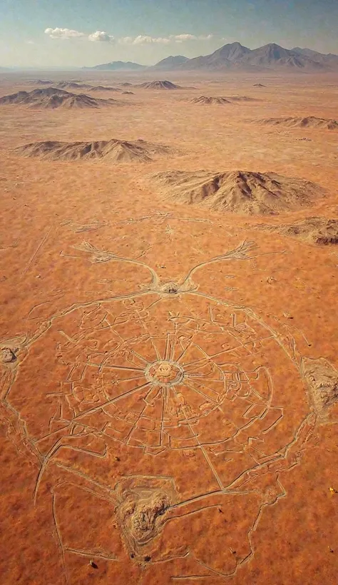 Aerial View of the Nazca Desert with Vibrant Geometric Patterns