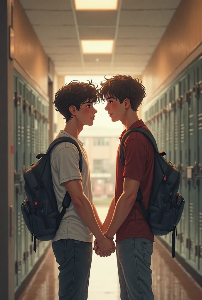 Create an image of young Gay couple gay teenagers in an American school to put as a profile picture