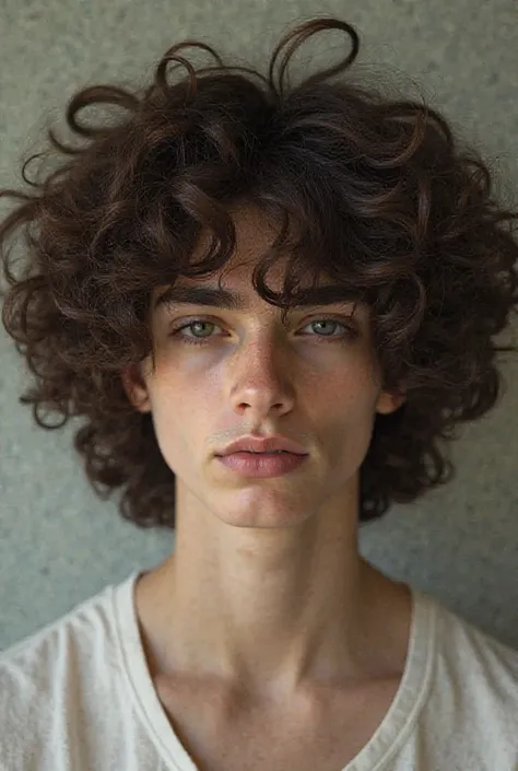 Long curly hair of a white-skinned young man 