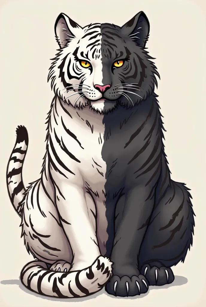 Well he's a double headed tiger. Half white and half black. The right side is white which is the more energetic and "yaps a lot" side and the black side is the more calmer side and also the "idk wtf he's talking about but i love hearing his voice" side. It...