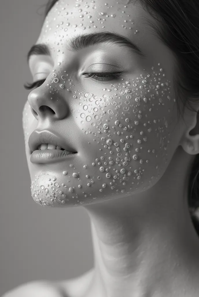 Black and white image highlighting the soft and renewed texture of the skin after a deep cleansing. The focus should be on the internal pores and the healthy appearance