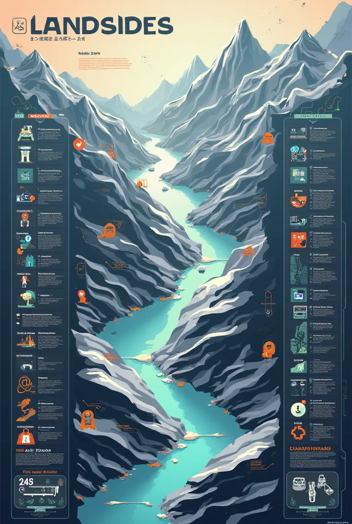 infographics about landslide with type of landslides and futuristic style