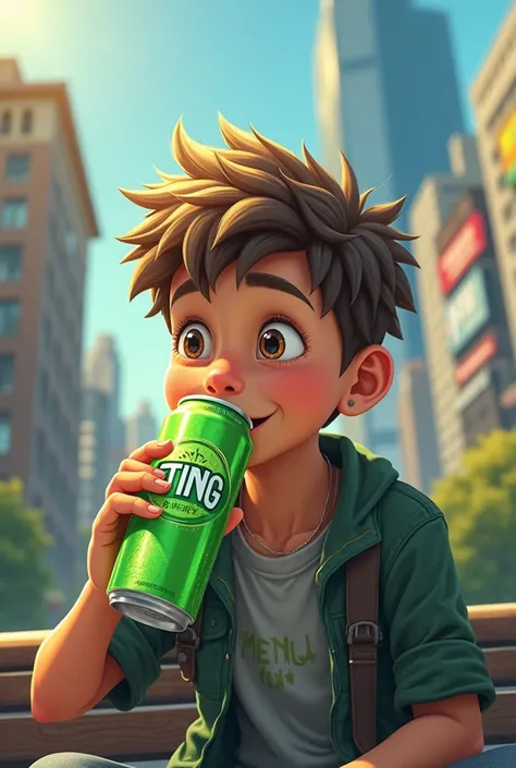 A boy drinking sting energy drink