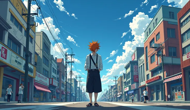 Ichigo standing on Karakura Town’s streets, looking up at the sky