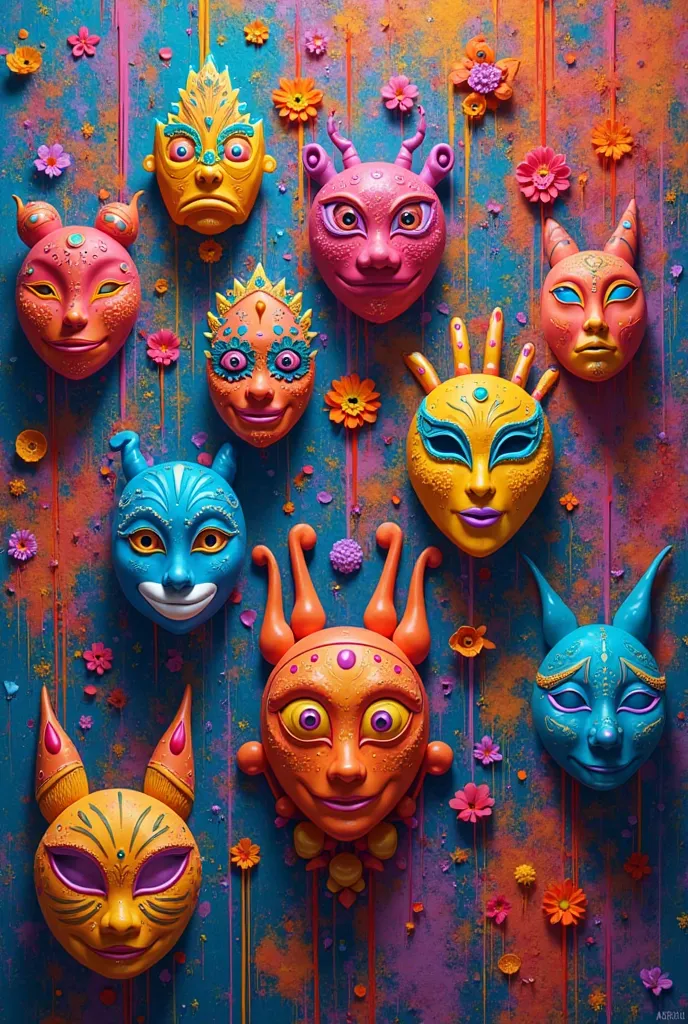 I want a rectangular image, with a colorful theme and colorful masks