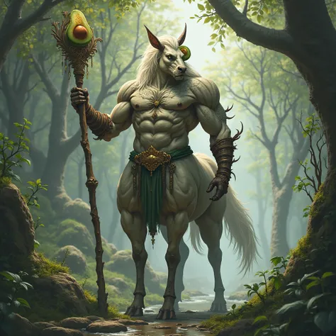 Centaur with avocado and staff