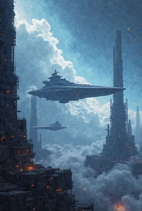 Landscape with ships and space construction