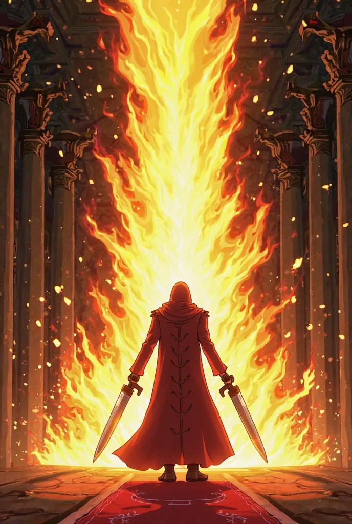 scene, in Yhwach's throne room, a bright energy wave emerges, can create a dramatic air in this drawing. 
strawberry, bright by putting two Shikai knives side by side, surrounded by a golden light, this scene is animated. 
The throne room is dim, energy wa...