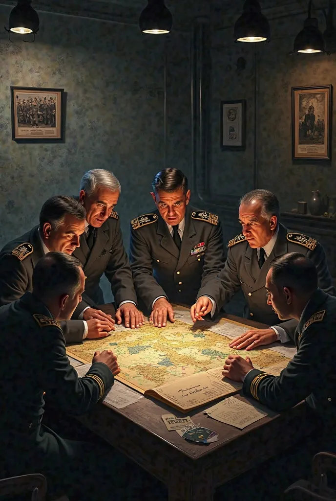 Of course, here is a prompt to create an image of Nazi generals planning the defense of Berlin during the Second World War:

---

"A group of Nazi generals in a dark underground bunker, surrounded by detailed maps of Berlin and strategic documents. The sce...