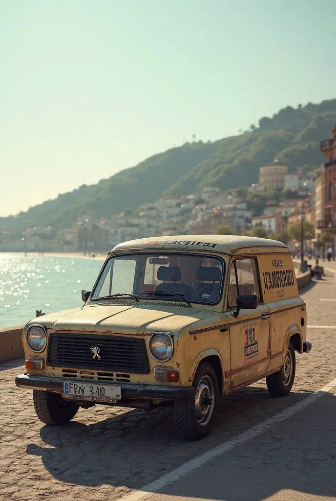 Peugeot partner 1998 of Real Sociedad with Playa de la Concha in San Sebastián in the background