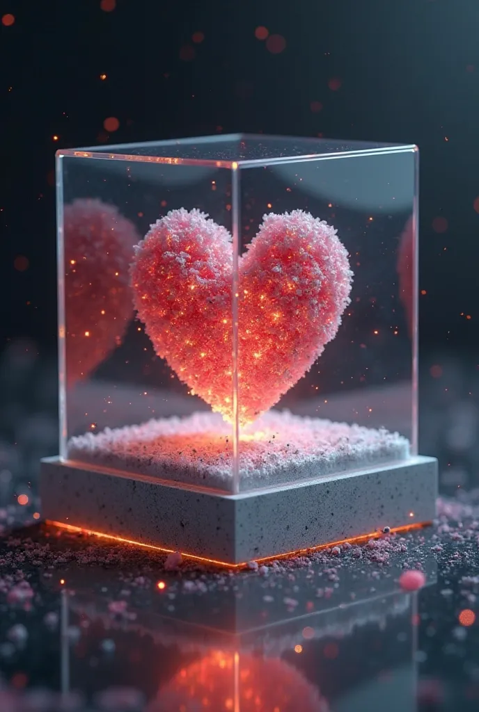 Create an artistic professional transparent box with heart inside 