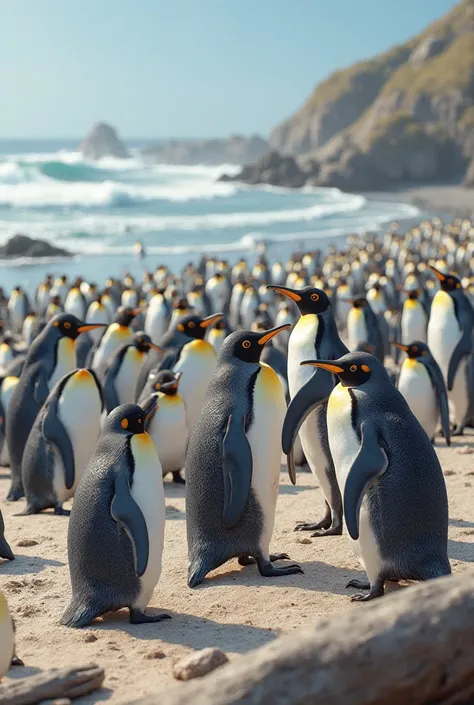 A flock of penguins on a beach