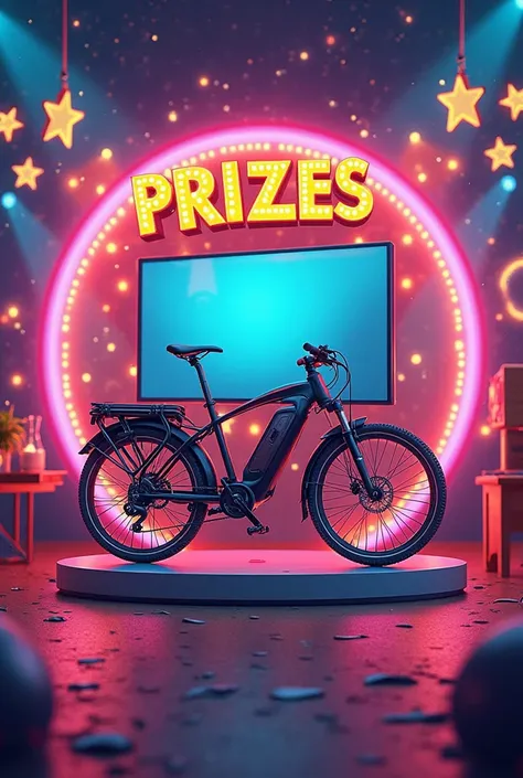 I’ll create a small circular design with the details 
	Raffle Prizes
	•	1st Prize: 75-Inch TV
	•	2nd Prize: Electric Bike
	•	Plus: Additional consolation prizes

Do this one

In a colorful style 