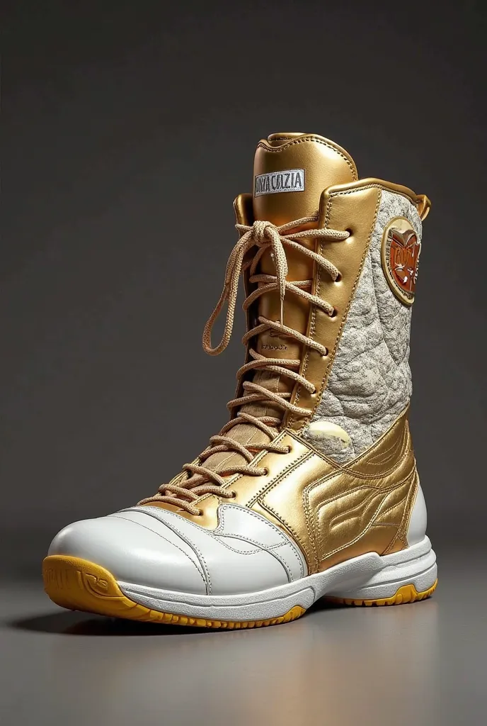 Now make some boxing boots by adding that logo somewhere on the boot and that the colors are gold and white 