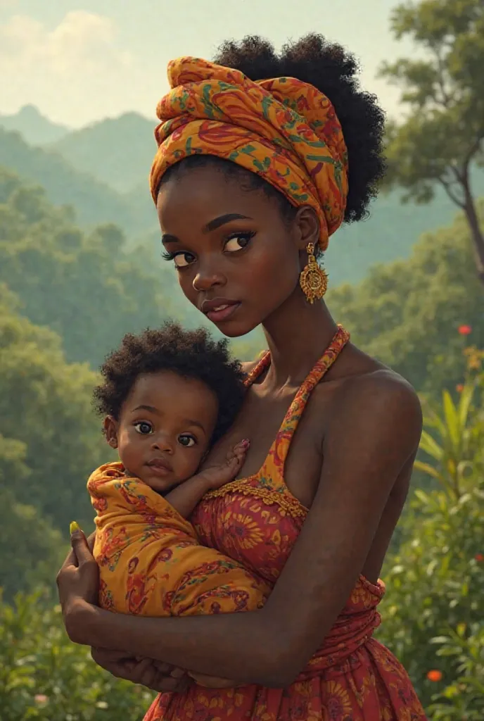 A African mother carring her baby and singing a song
