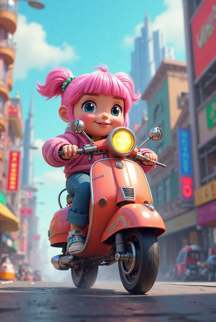 An image of Pinki and Cerebro riding a scooter