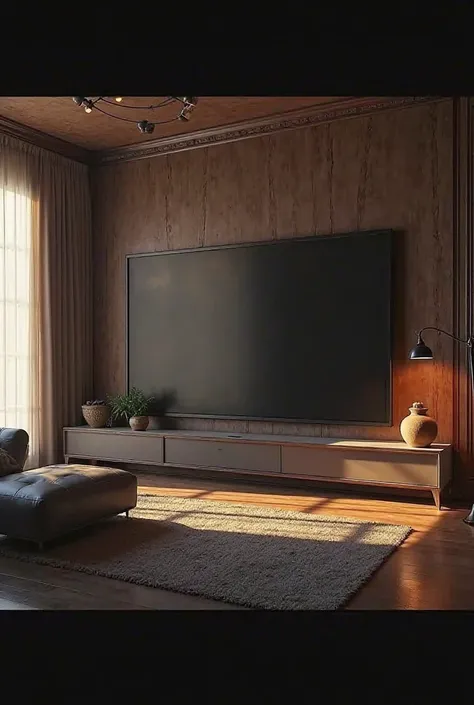 Dark living room with a big TV 