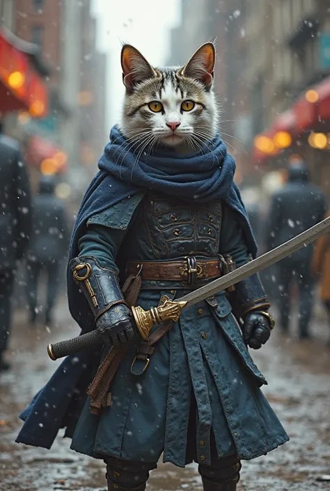 A CAT SIANEIS SENSEI WITH A NINJA SWORD AND ARMOR FROM THE FUTURE,A BABY WHITE AND BLACK CAT WITH A DAGGER COMES OUT AND ARMOR FROM THE FUTURE,A STRIPED CAT WITH MUTACHOS AND ARMOR FROM THE FUTURE , FACED WITH ZUBI RATS AND A SUPER STRONG DOG WITH LIGHTNIN...