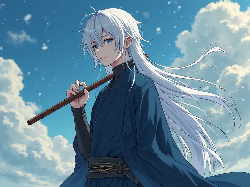 

Is Kazemaru standing, quiet, as if the time around him flows differently. There is a magnetic presence about him—not forced, not exaggerated, just naturally imposing. Her serene look , of a deep and cutting blue, transmitting an unshakable calm, as if no...