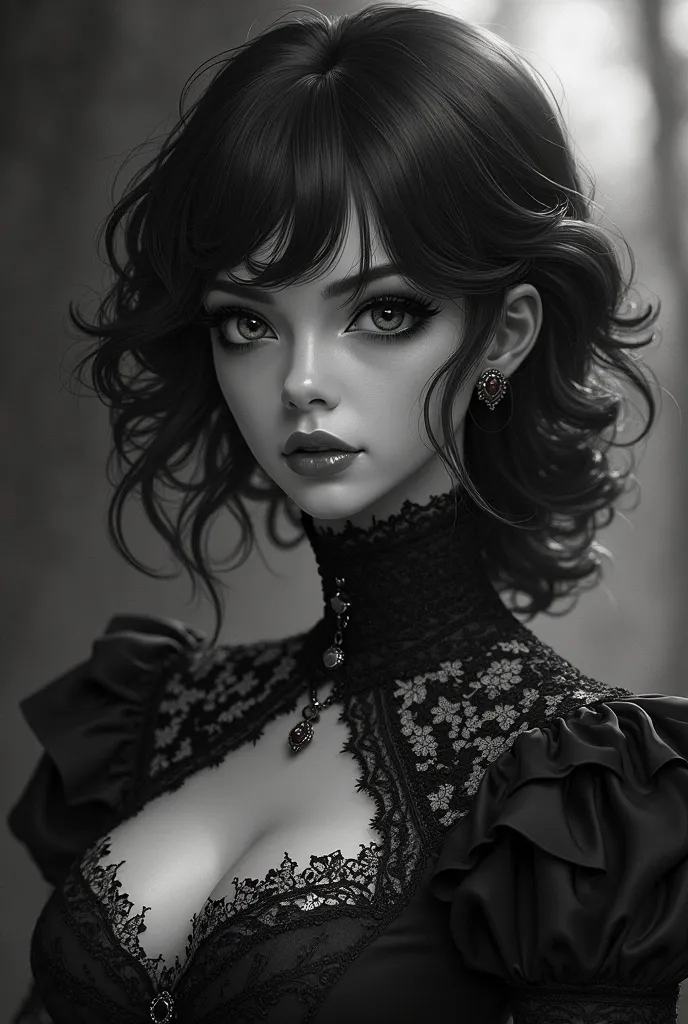 Nico Robin as an avatar, with a dark black and white background behind her and wearing Victorian-era clothing, is very pretty and resembles her anime drawing, And it looks real.