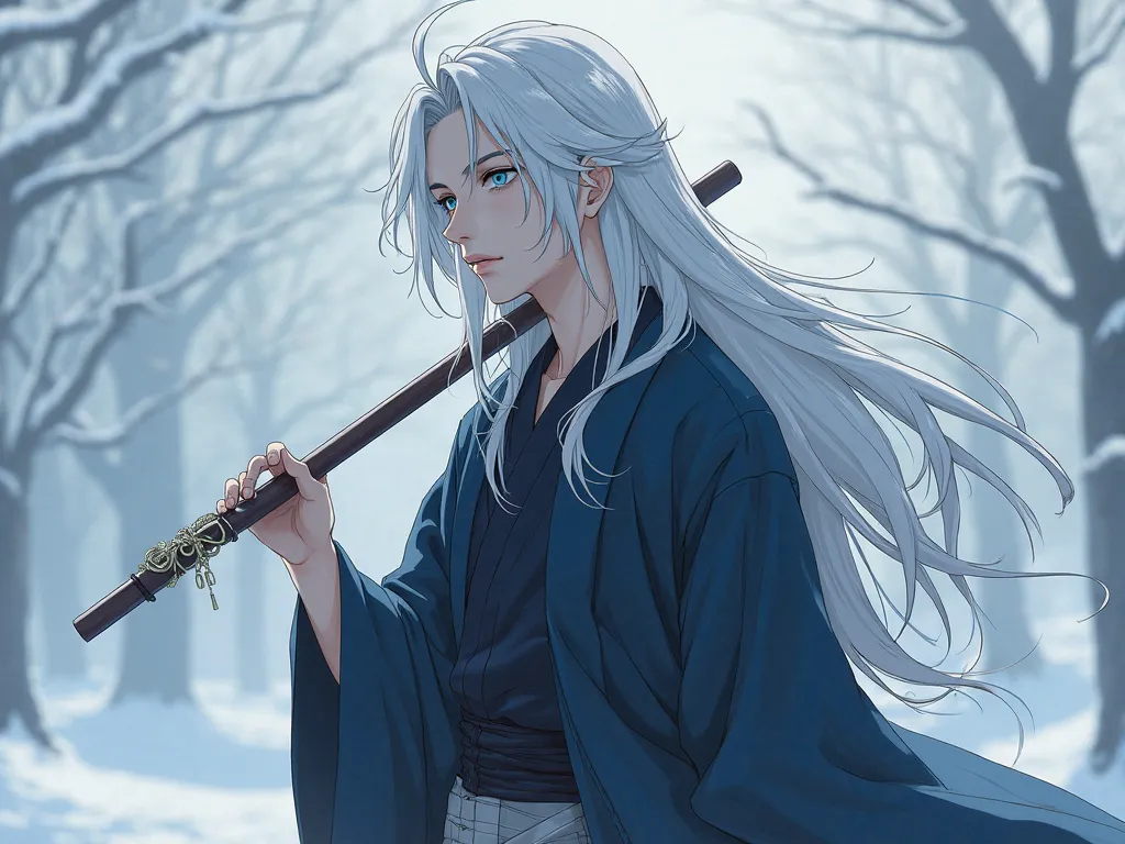 

Is Kazemaru standing, quiet, as if the time around him flows differently. There is a magnetic presence about him—not forced, not exaggerated, just naturally imposing. Her serene look , of a deep and cutting blue, transmitting an unshakable calm, as if no...