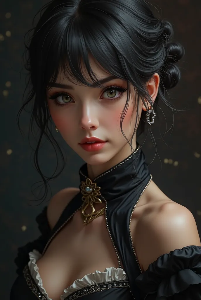 Nico Robin as an avatar, with a dark black and white background behind her and wearing Victorian-era clothing, is very pretty and resembles her anime drawing, And it looks real Like real actresses.