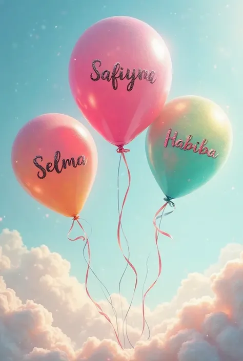 Use only three balloons with a name written on it : The names are Safiyya , Selma , habiba 