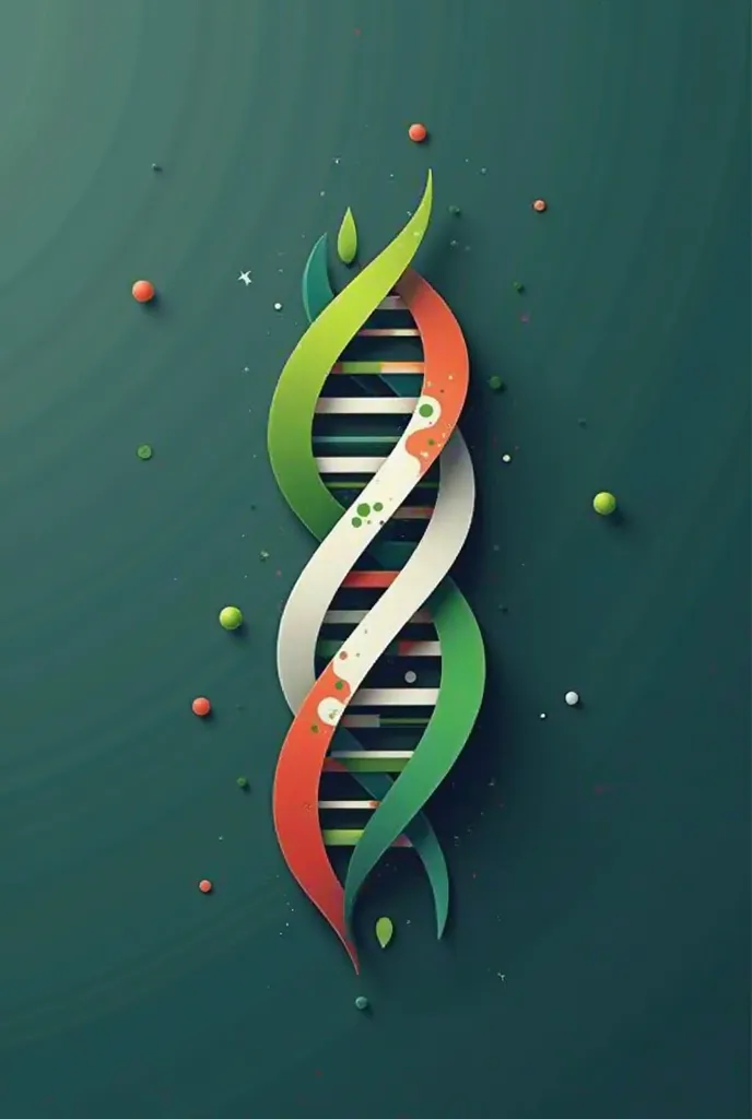 3 dna (green, white , red ) that are intertwined but are stylized,  Create a logo 