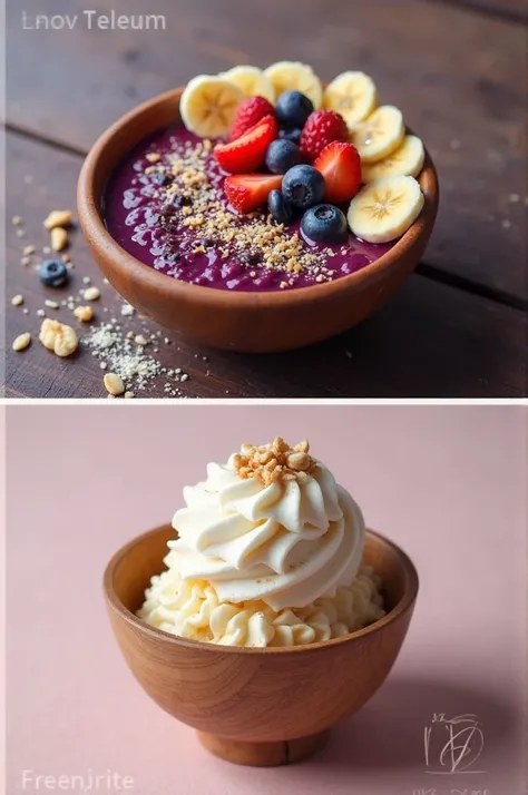 I would like 2 images 
An image of an açaí in a bowl with fruit
An image of an ice cream cup 