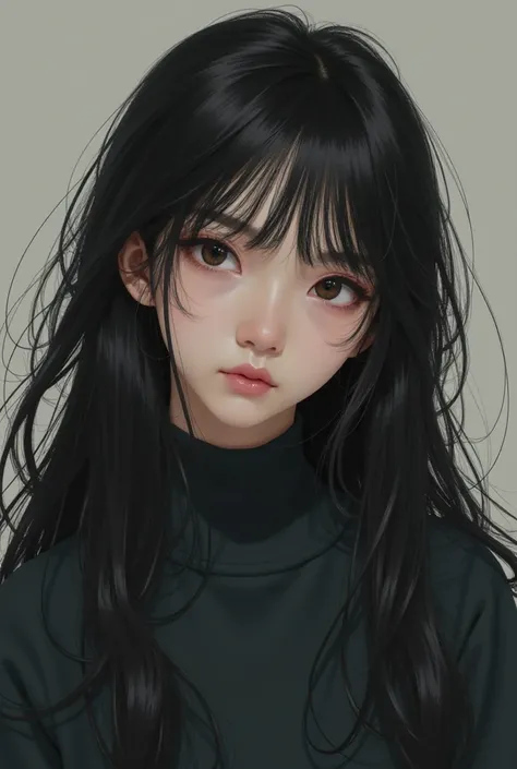 Black hair human girl with black decent clothes 