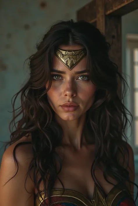  depict as directed、Wonder Womanは20歳代の日本人
Highest quality， masterpiece，, Extremely Detailed, 8k，(beautiful woman under hoodie)，beautiful woman under hoodie，(( bound on a cross ))，(The cross is made of steel)，(execution)，((Losing consciousness))，syncope、I w...