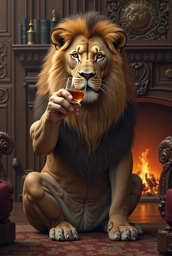 lion drinks whiskey