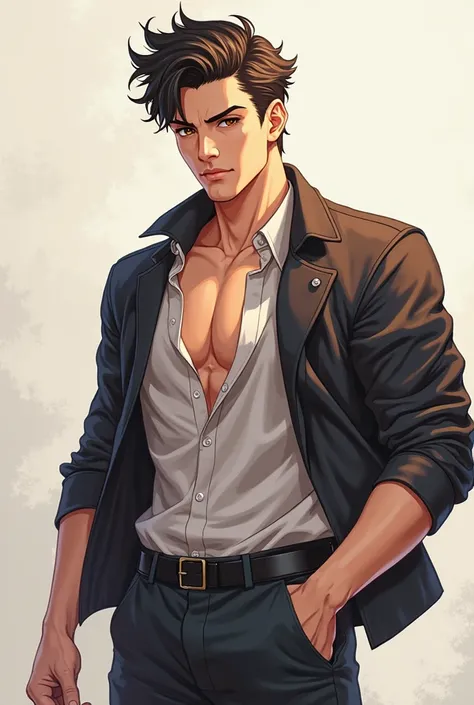 Handsome muscular 20 year old anime male who is fashionable