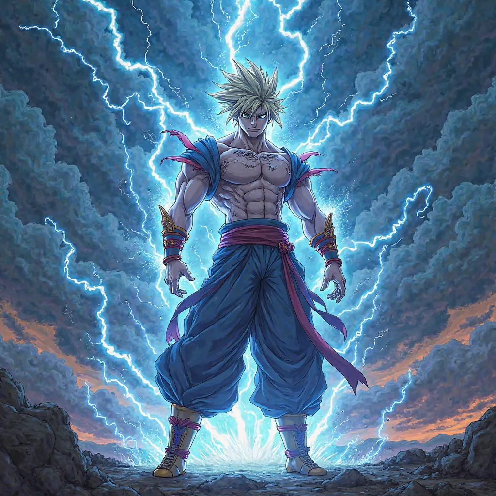 Anime character with arc and lightning power