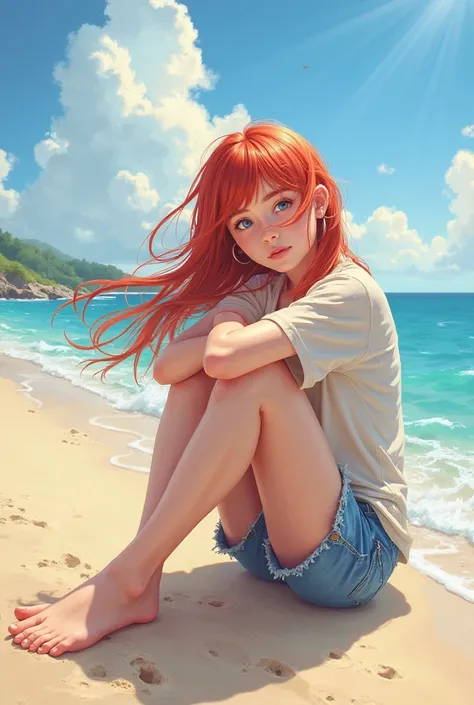 Do that same red-haired girl just sitting on the beach