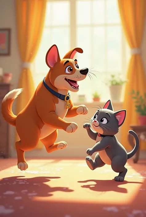 Animation dog playing with cat