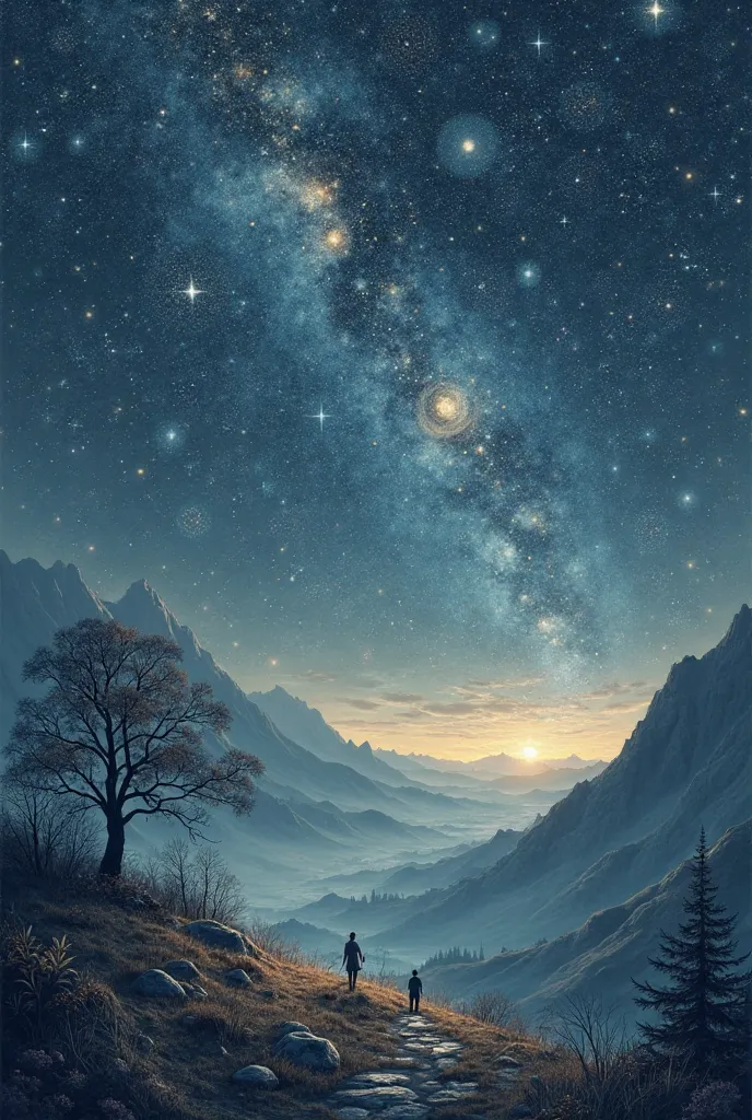 image with quite a few muted colors, Somewhat graphite,  Similar to the starry night
