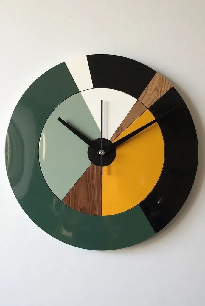 Epoxy wall clock with the colors of black white green brown and yellow?