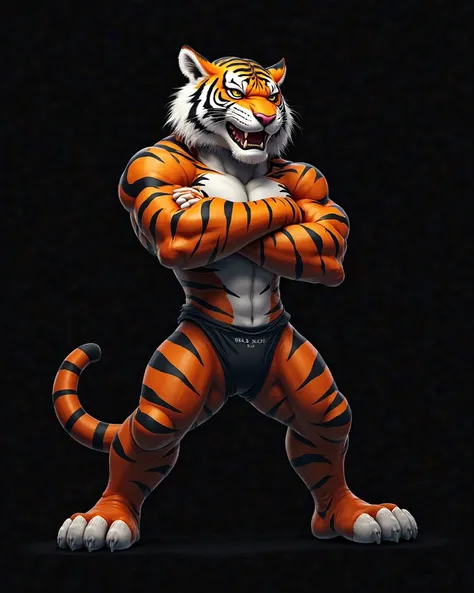 A digital illustration of a fierce tiger mascot standing with crossed arms in an aggressive, attack-ready pose. The team name "REAL SOCIEDAD" is prominently displayed. The background is dark, emphasizing the tiger's intense expression. Created using: high-...